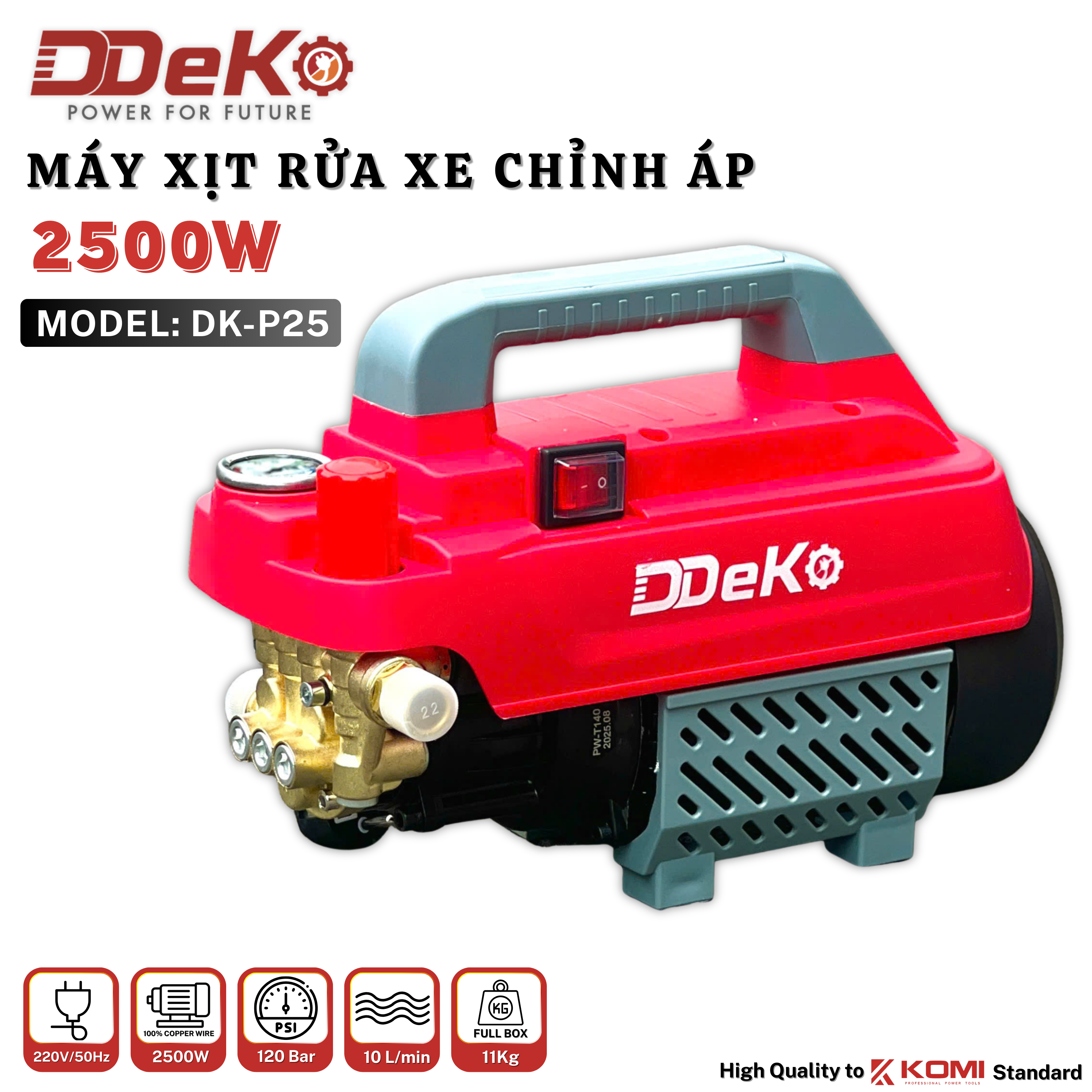 Máy rửa xe gia đình 2500W DEKO DK-P25 có chỉnh áp — ảnh 1